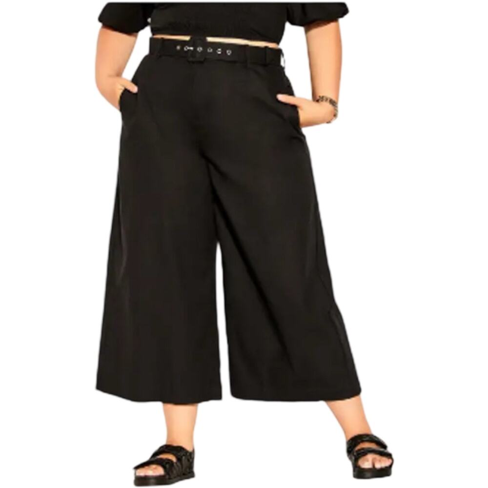 City Chic Wistful Dreams linen blend wide leg pants size S 16